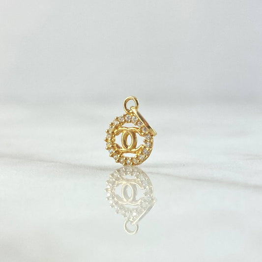 Dije Ola Cruzada  0.4gr / 1.4cm / Circones Blancos Oro Amarillo 18K *