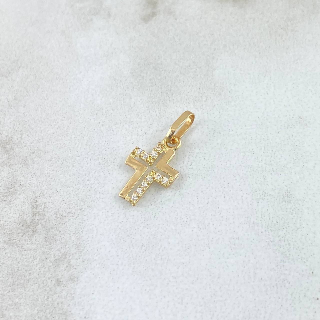 Pendant Partial Cross 0.35gr / 1.5cm / White Zircons 18K Yellow Gold ©