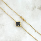 Cadena Aro Seguido Treból VCyA 7.3gr / 50cm / 1.5mm Onix Negro Punteado 5und Oro Amarillo  18K *