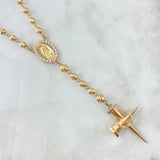 Virgin Guadalupe Rosary Silhouette 25.65gr / 65cm / 5mm - 6 mm Beads Diamond Cut - White Zircons - 18K Yellow Gold Nail Cross