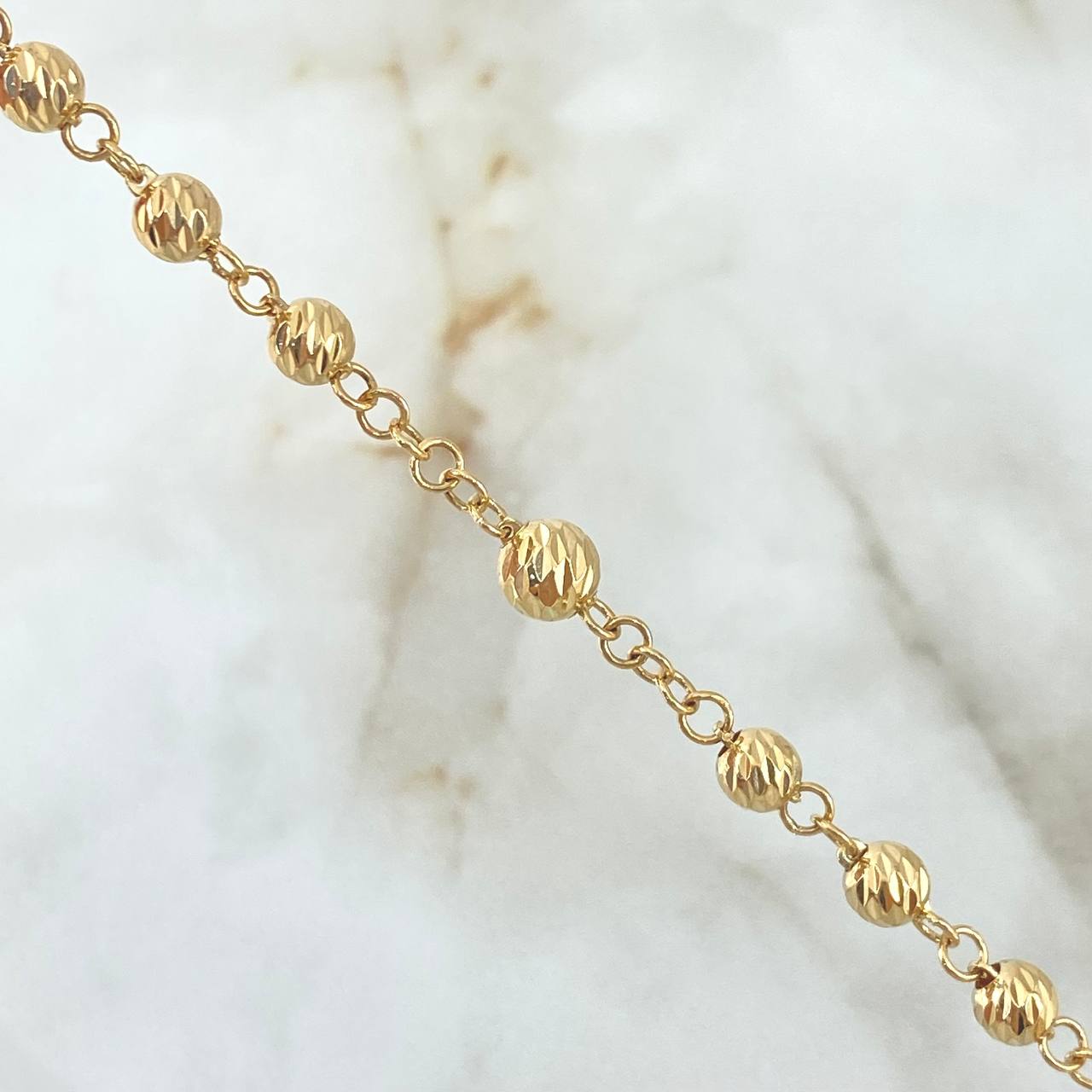 Virgin Guadalupe Rosary Silhouette 25.65gr / 65cm / 5mm - 6 mm Beads Diamond Cut - White Zircons - 18K Yellow Gold Nail Cross