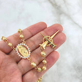 Virgin Guadalupe Rosary Silhouette 25.65gr / 65cm / 5mm - 6 mm Beads Diamond Cut - White Zircons - 18K Yellow Gold Nail Cross