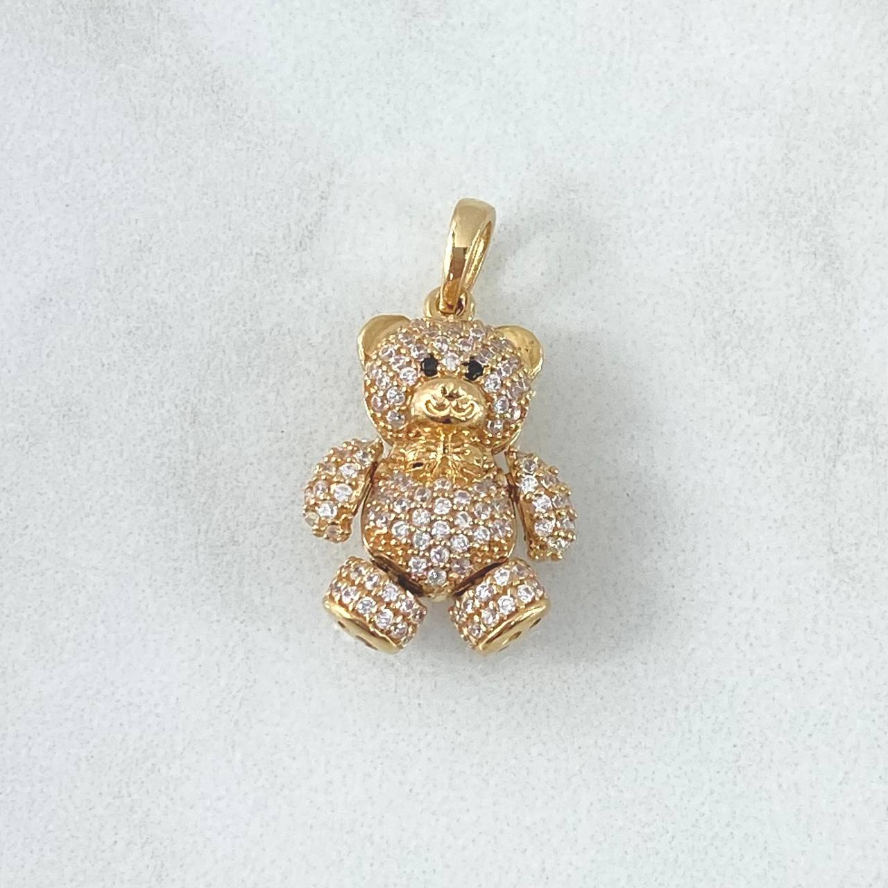 Pendant Bow Tie Bear 4.55gr / 2.4cm / White Zircons - Black Eyes 18K Yellow Gold
