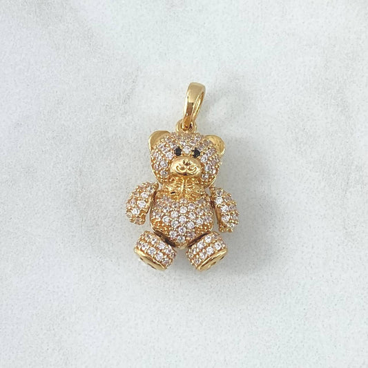 Pendant Bow Tie Bear 4.55gr / 2.4cm / White Zircons - Black Eyes 18K Yellow Gold
