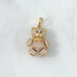 Pendant Bow Tie Bear 4.55gr / 2.4cm / White Zircons - Black Eyes 18K Yellow Gold