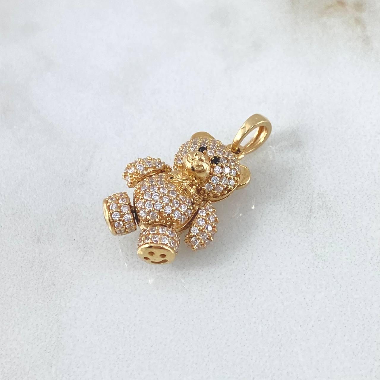 Pendant Bow Tie Bear 4.55gr / 2.4cm / White Zircons - Black Eyes 18K Yellow Gold