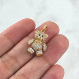 Pendant Bow Tie Bear 4.55gr / 2.4cm / White Zircons - Black Eyes 18K Yellow Gold