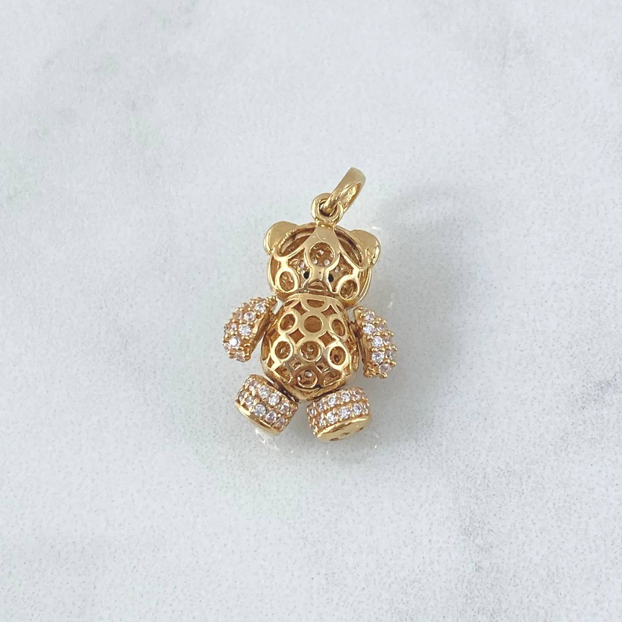 Pendant Bow Tie Bear 4.55gr / 2.4cm / White Zircons - Black Eyes 18K Yellow Gold