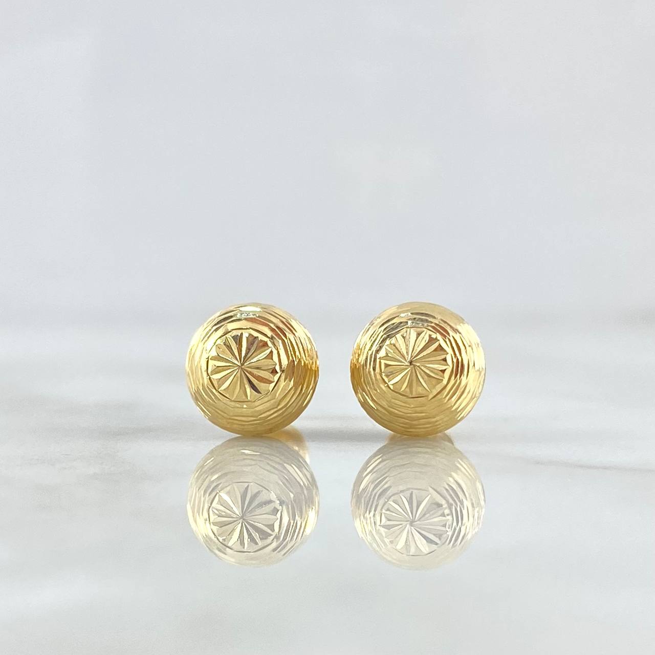 Stud Earrings Bead 1.45gr / 9mm Diamond Cut Linear 18K Yellow Gold *