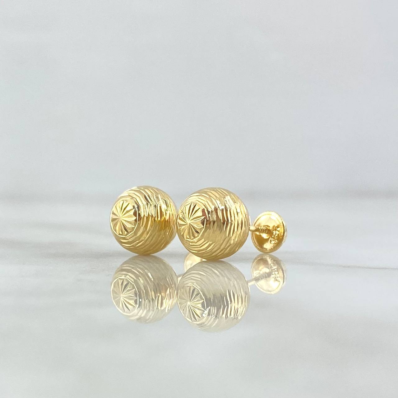 Stud Earrings Bead 1.45gr / 9mm Diamond Cut Linear 18K Yellow Gold *