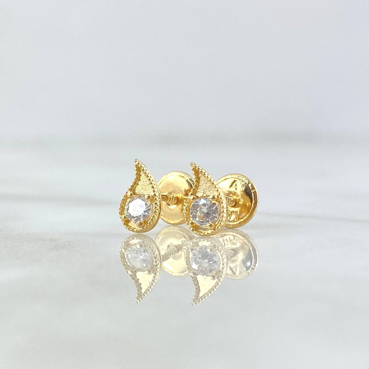 Topos Gota 0.85gr / 7mm Circon Blanco Oro Amarillo 18K