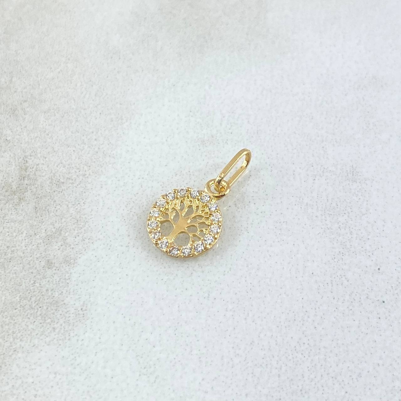 Dije Arbol De La Vida 0.3gr / 1.4cm / Circulo - Circones Blancos Oro Amarillo 18K