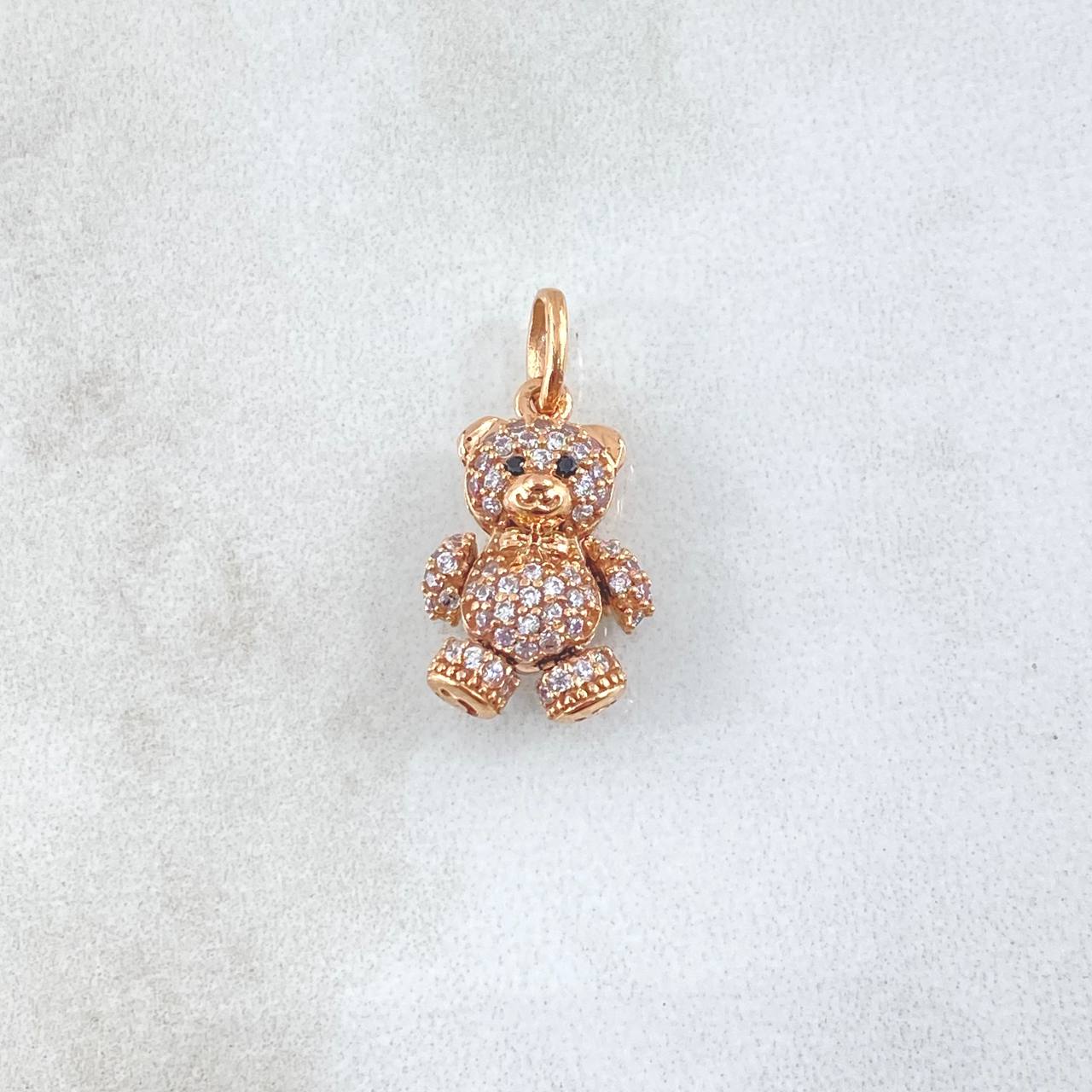 Dije Oso Articulado 2.25gr / 2cm / Circones Blancos Oro Rosa 18K