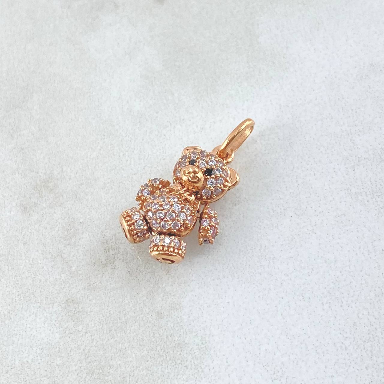 Dije Oso Articulado 2.25gr / 2cm / Circones Blancos Oro Rosa 18K