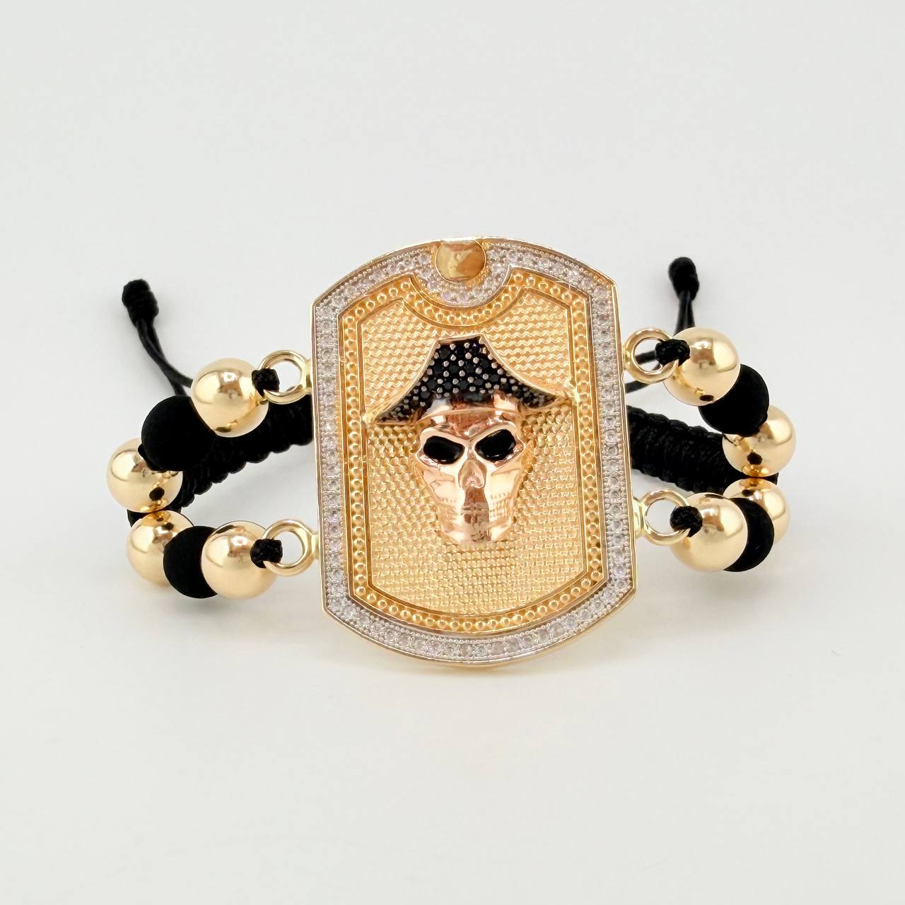 Pirate Skull Woven Bracelet Three Golds 18K