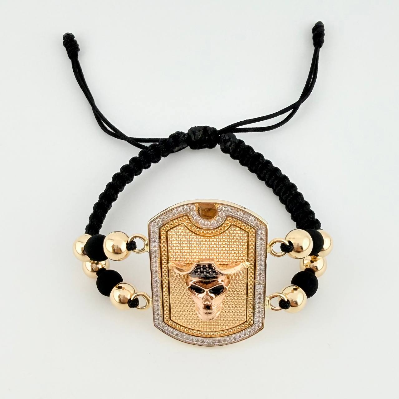Pirate Skull Woven Bracelet Three Golds 18K