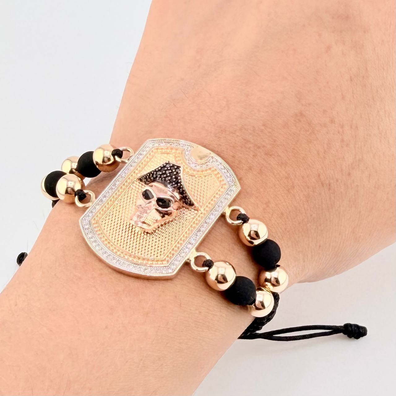 Pirate Skull Woven Bracelet Three Golds 18K