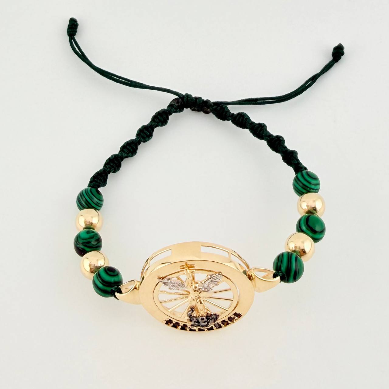 Woven Bracelet Saint Michael Archangel Two-Tone Yellow White Gold 18K