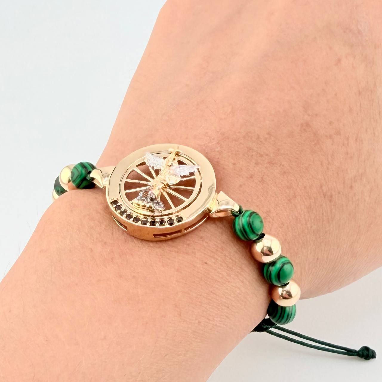 Woven Bracelet Saint Michael Archangel Two-Tone Yellow White Gold 18K