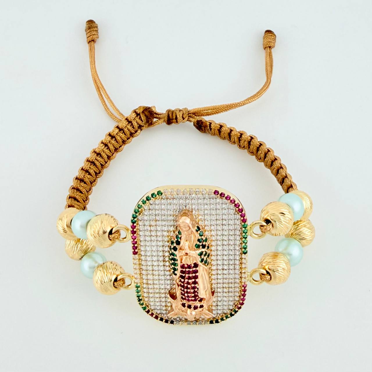 Woven Bracelet Virgin Guadalupe Two Golds Yellow Pink 18K