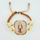 Woven Bracelet Virgin Guadalupe Two Golds Yellow Pink 18K