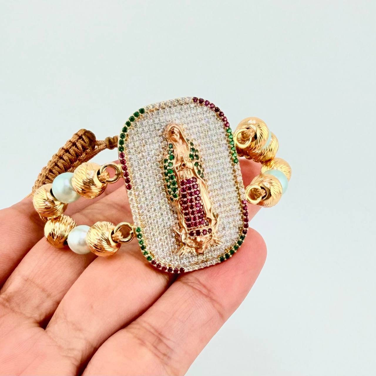 Woven Bracelet Virgin Guadalupe Two Golds Yellow Pink 18K