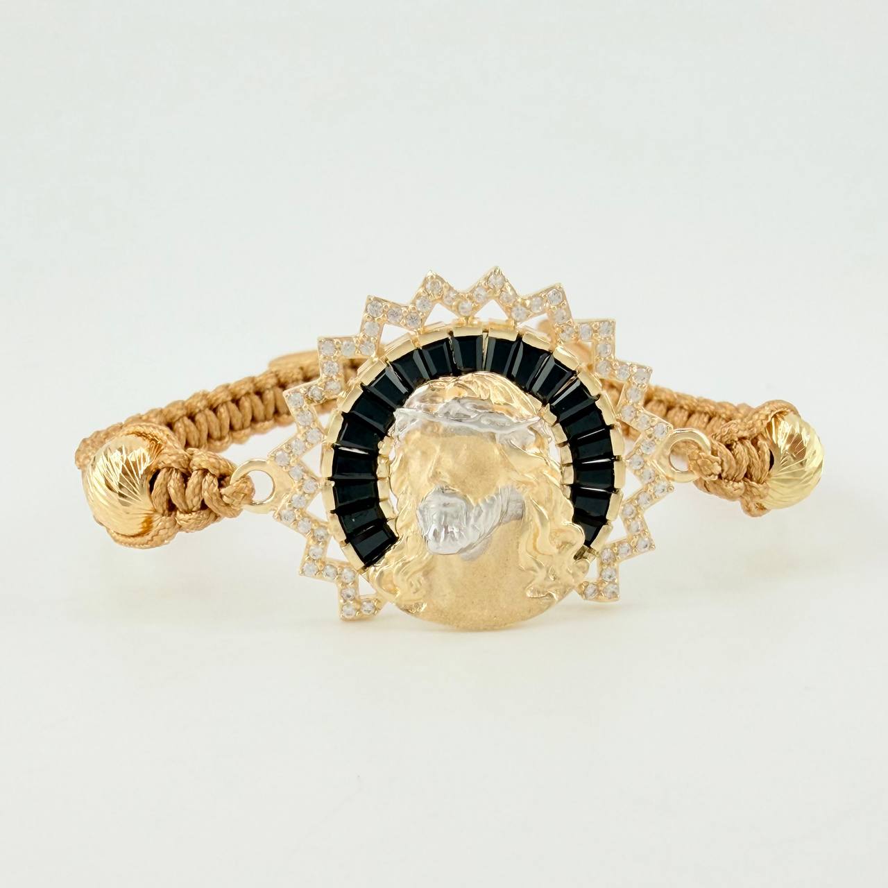 Woven Bracelet Christ Two Golds Yellow White 18K