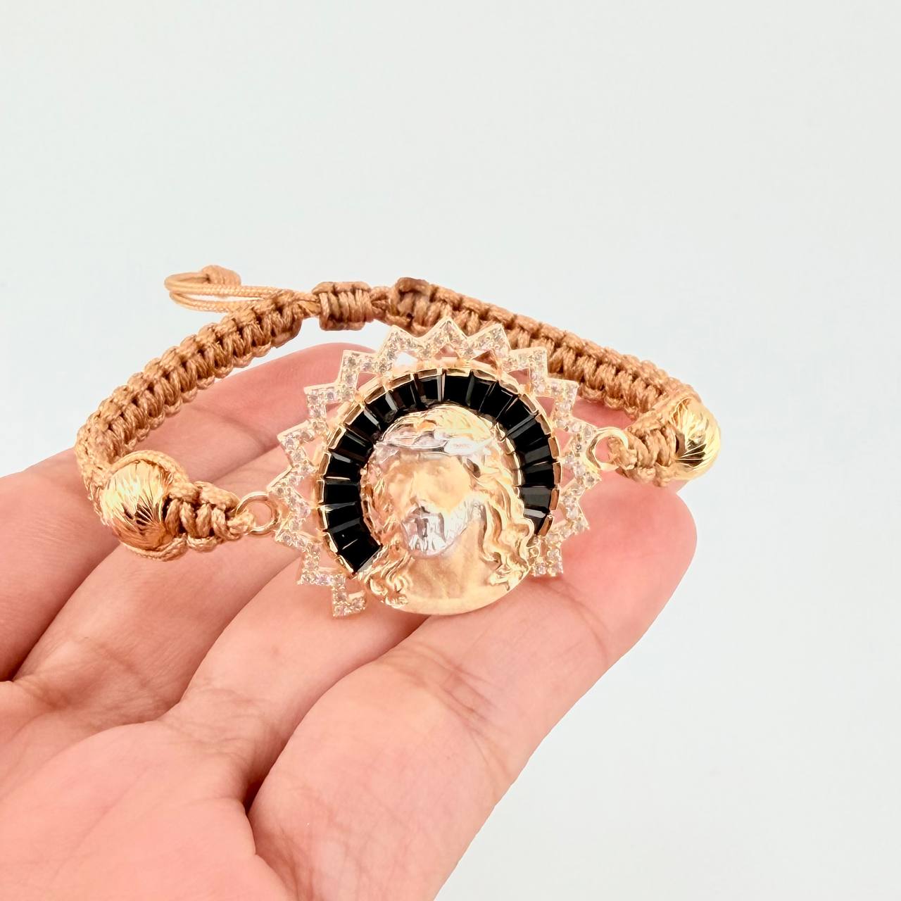 Woven Bracelet Christ Two Golds Yellow White 18K