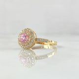 Dense Halo Ring 3.75gr / T6 1/2 / White Zircons Pink Yellow Gold 18K