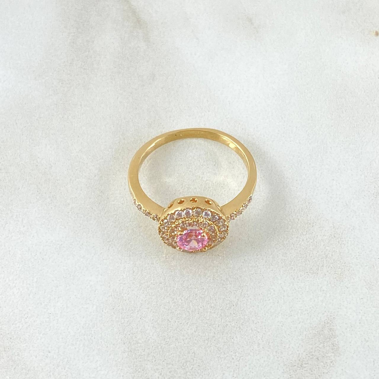 Dense Halo Ring 3.75gr / T6 1/2 / White Zircons Pink Yellow Gold 18K