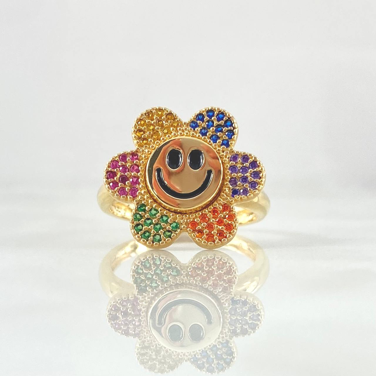 Happy Face Flower Ring Mobile 5.1gr / T7 3/4 / Multicolor Yellow Gold 18K