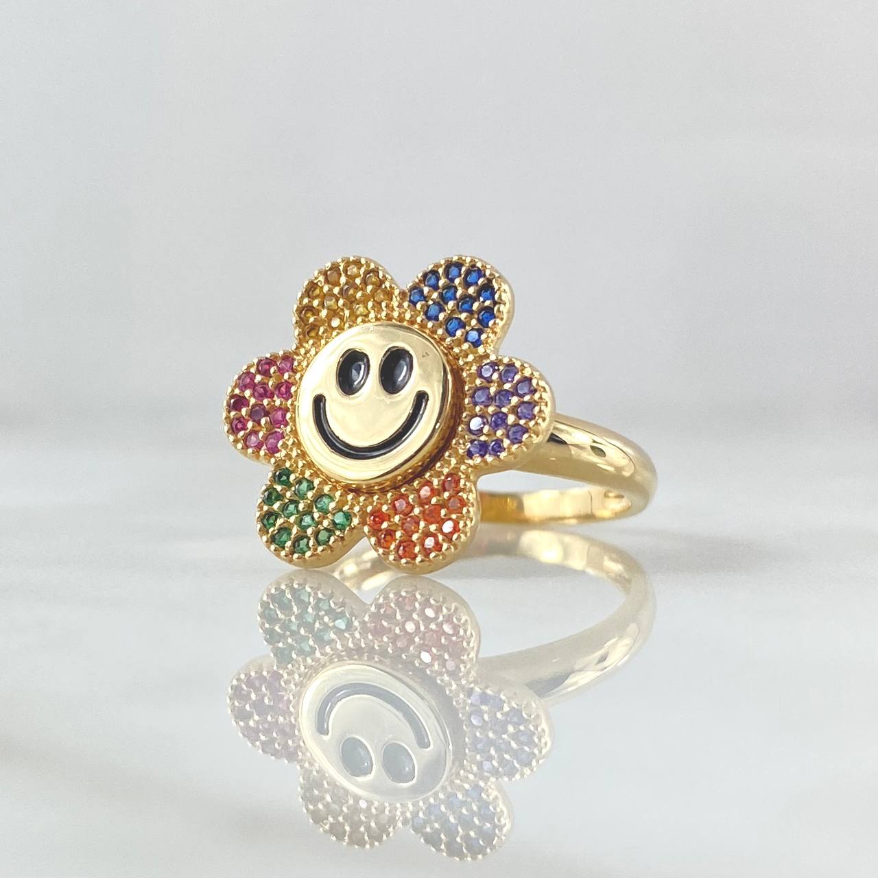 Happy Face Flower Ring Mobile 5.1gr / T7 3/4 / Multicolor Yellow Gold 18K