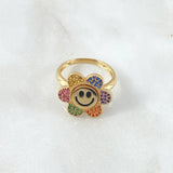 Happy Face Flower Ring Mobile 5.1gr / T7 3/4 / Multicolor Yellow Gold 18K