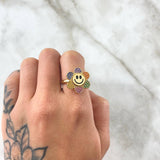 Happy Face Flower Ring Mobile 5.1gr / T7 3/4 / Multicolor Yellow Gold 18K