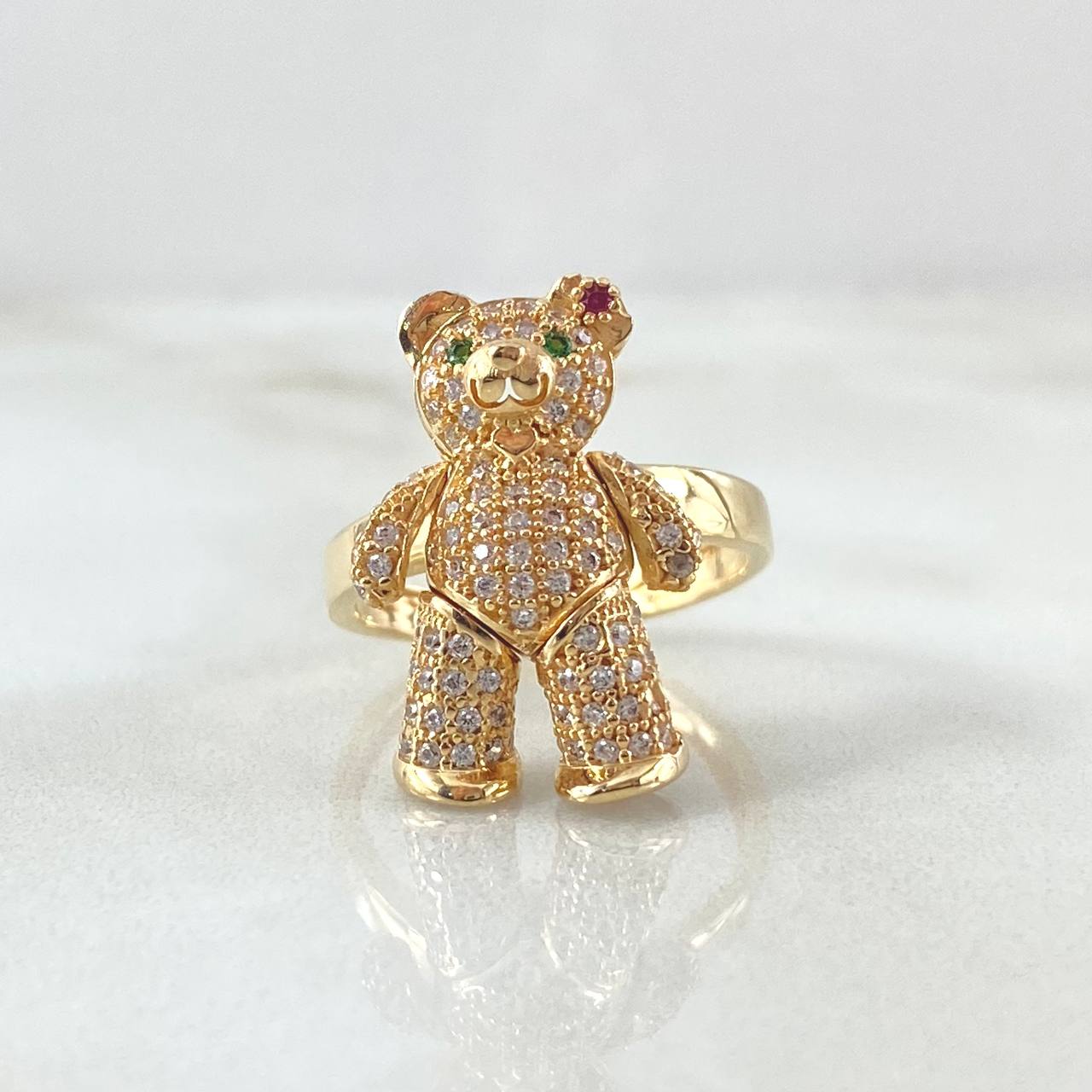 Bear Articulated Ring 6.05gr / T6 1/4 / White Green Fuchsia Zircons Yellow Gold 18K
