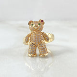 Bear Articulated Ring 6.05gr / T6 1/4 / White Green Fuchsia Zircons Yellow Gold 18K