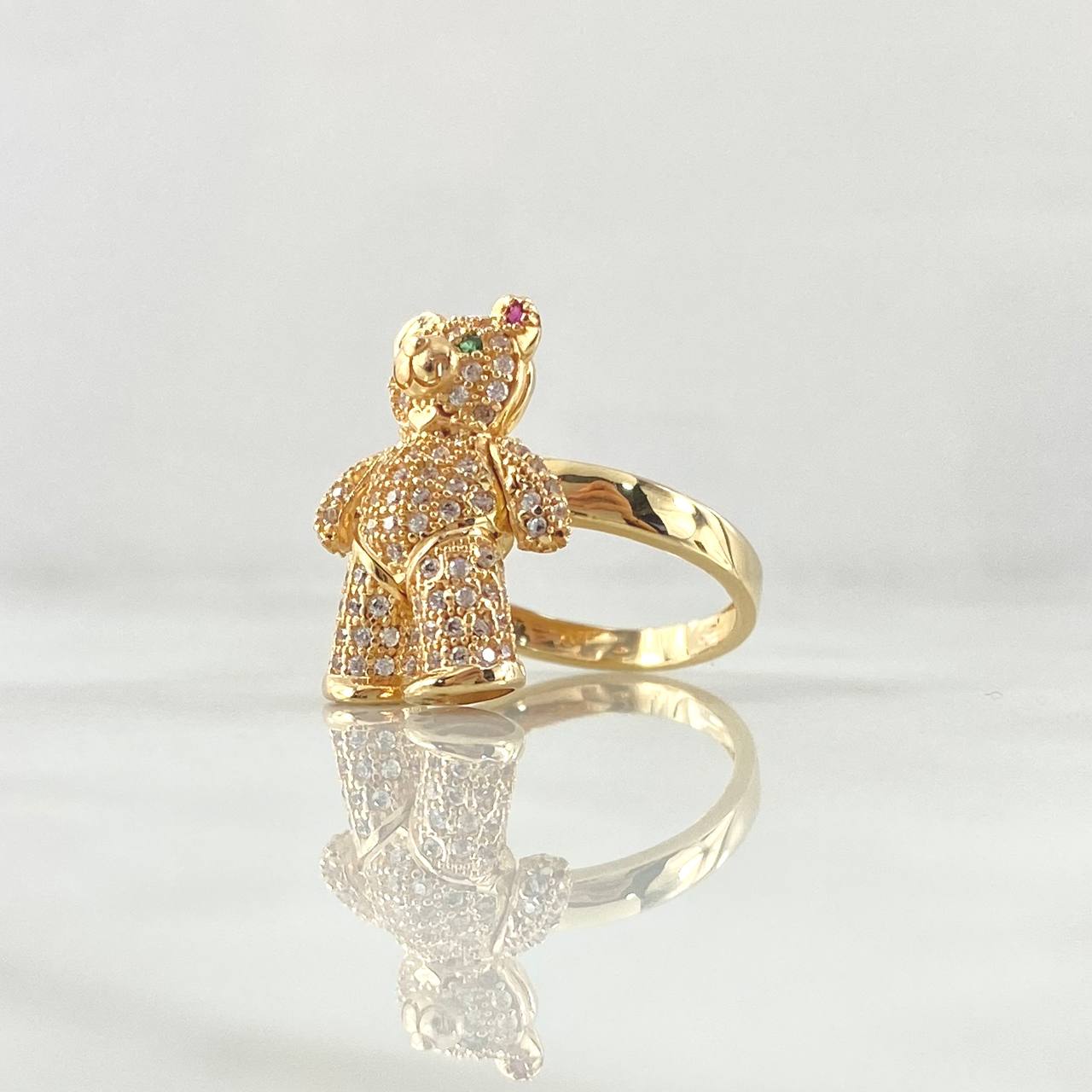 Bear Articulated Ring 6.05gr / T6 1/4 / White Green Fuchsia Zircons Yellow Gold 18K