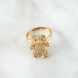 Bear Articulated Ring 6.05gr / T6 1/4 / White Green Fuchsia Zircons Yellow Gold 18K