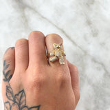 Bear Articulated Ring 6.05gr / T6 1/4 / White Green Fuchsia Zircons Yellow Gold 18K