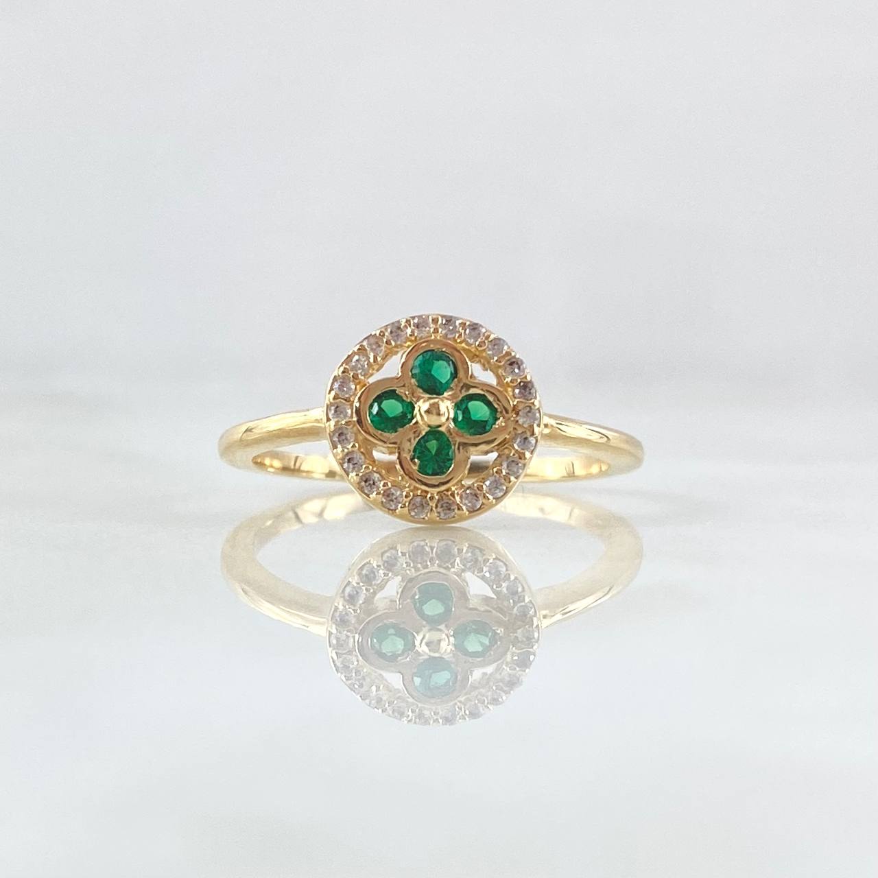 Flower Ring Seal 2.65gr / T7 1/2 / White Green Zirconia Yellow Gold 18K