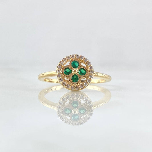 Flower Ring Seal 2.65gr / T7 1/2 / White Green Zirconia Yellow Gold 18K