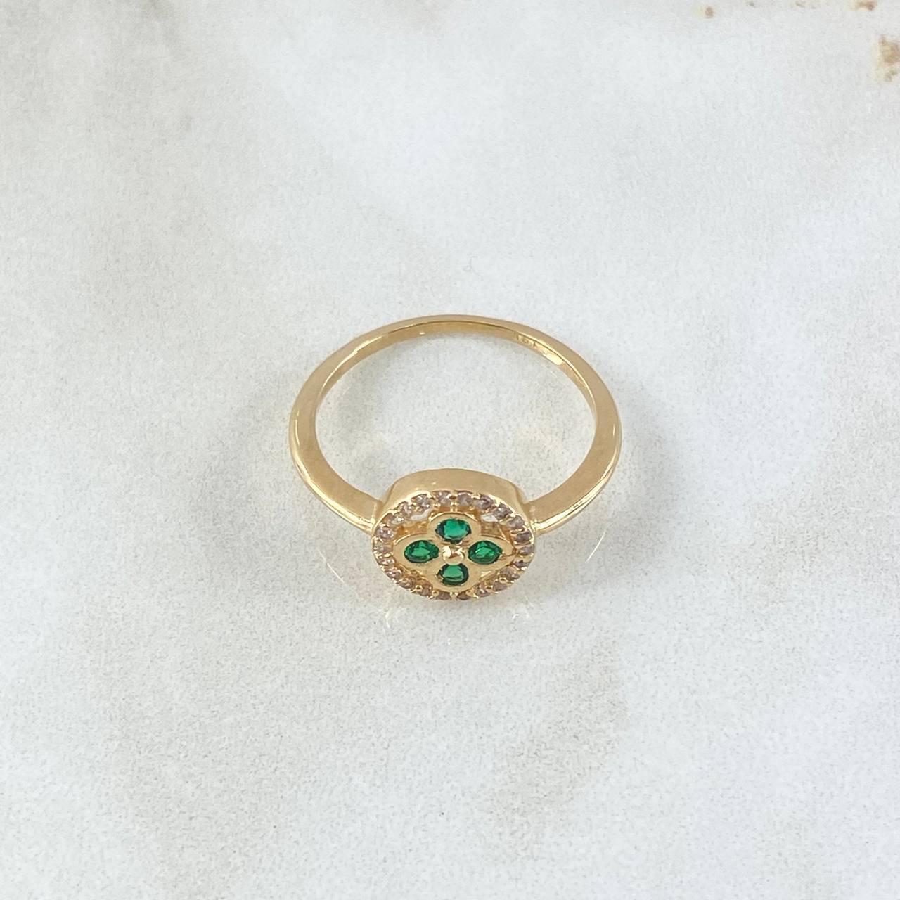 Flower Ring Seal 2.65gr / T7 1/2 / White Green Zirconia Yellow Gold 18K