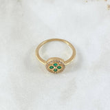 Flower Ring Seal 2.65gr / T7 1/2 / White Green Zirconia Yellow Gold 18K