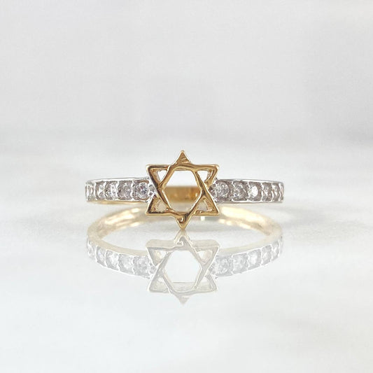 Star of David Ring 1.5gr / T7 1/4 / White Zircons Two Yellow White Gold 18K