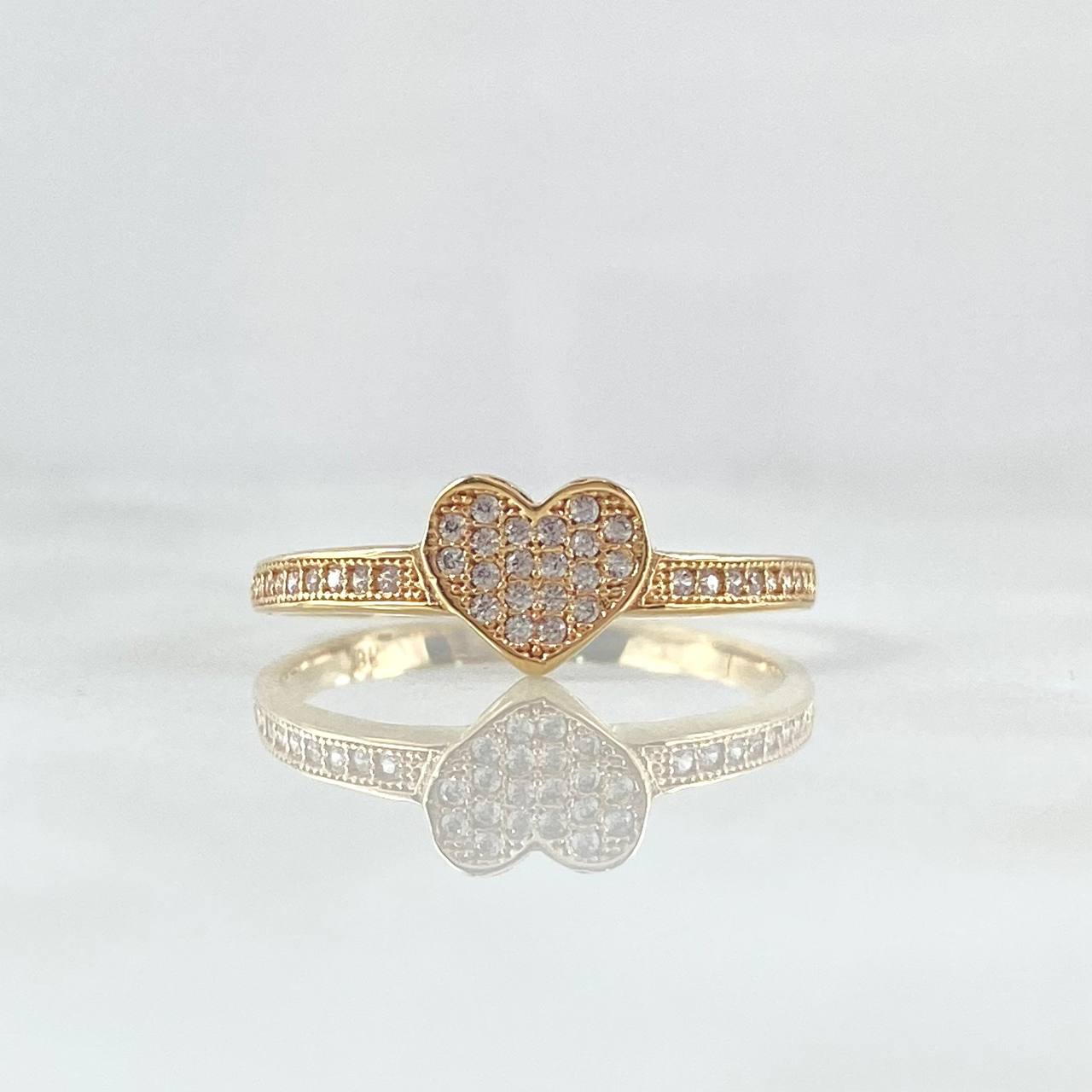 Anillo Corazon Tupido 2.25gr / T8 3/4 / Circones Blancos Oro Amarillo 18K