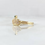 Anillo Corona 1.35gr / T5 / Circones Blancos Verdes Oro Amarillo 18K