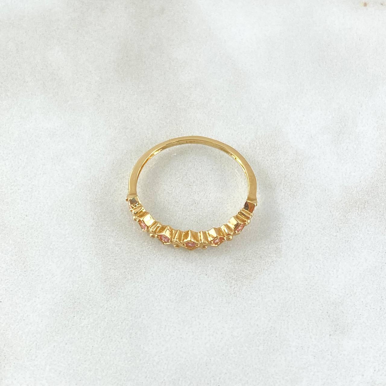 Anillo Rombos Intercalados 2.25gr / T8 / Circones Rosados Oro Amarillo 18K
