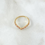 Anillo Tiara En V 1.35gr / T5 1/2 / Circones Blancos Rojos Oro Amarillo 18K