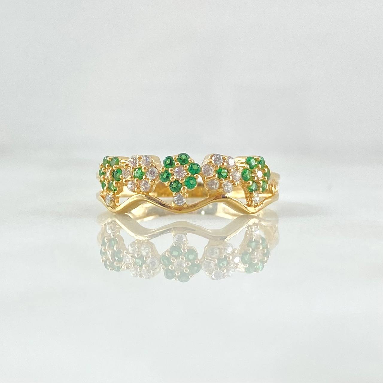 Ring Flowers 2.7gr / T7 1/4 / White Green Zirconia Yellow Gold 18K