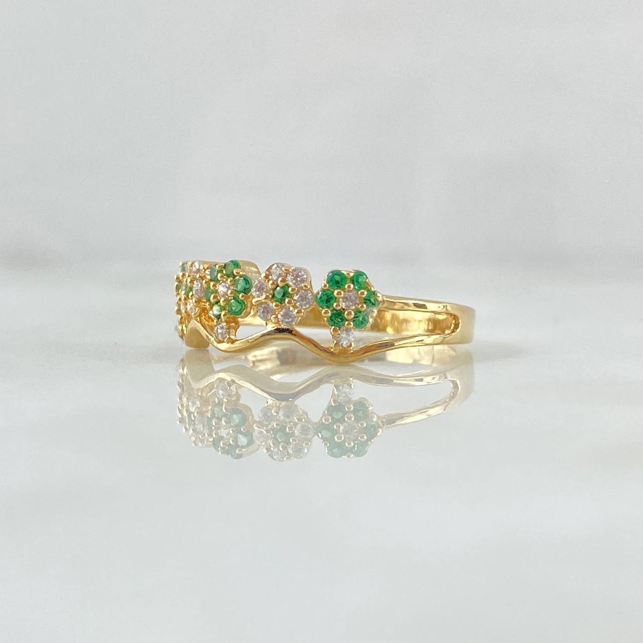 Ring Flowers 2.7gr / T7 1/4 / White Green Zirconia Yellow Gold 18K